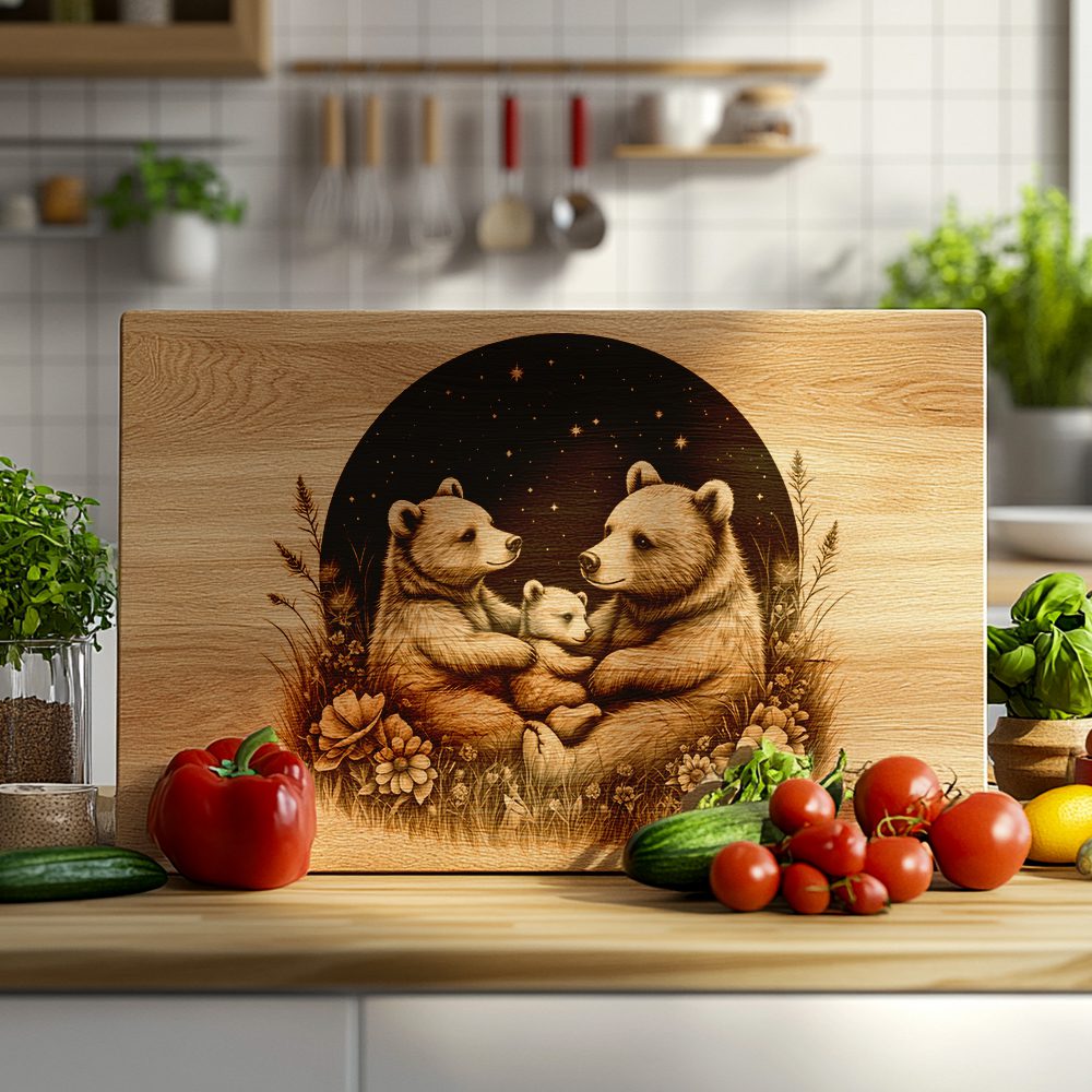 Charcuterie Board Engraving File, Bear Family Starry Sky, Rustic Kitchen Decor – Bild 4