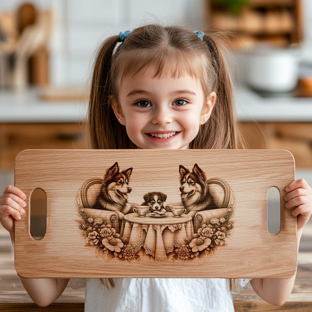 Charcuterie Board Engraving File, Dog Family Tea Party, Kitchen Decor Gift - Imagen 2