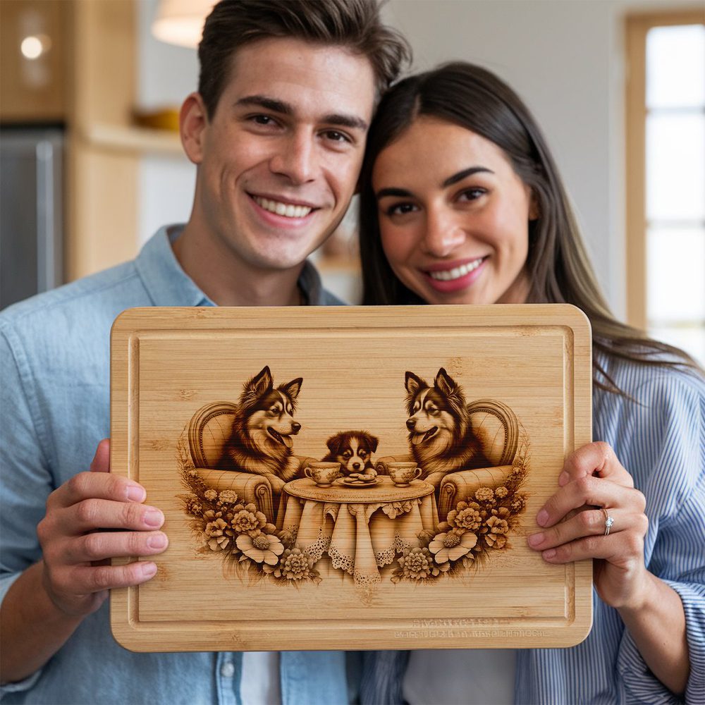 Charcuterie Board Engraving File, Dog Family Tea Party, Kitchen Decor Gift - Imagen 3
