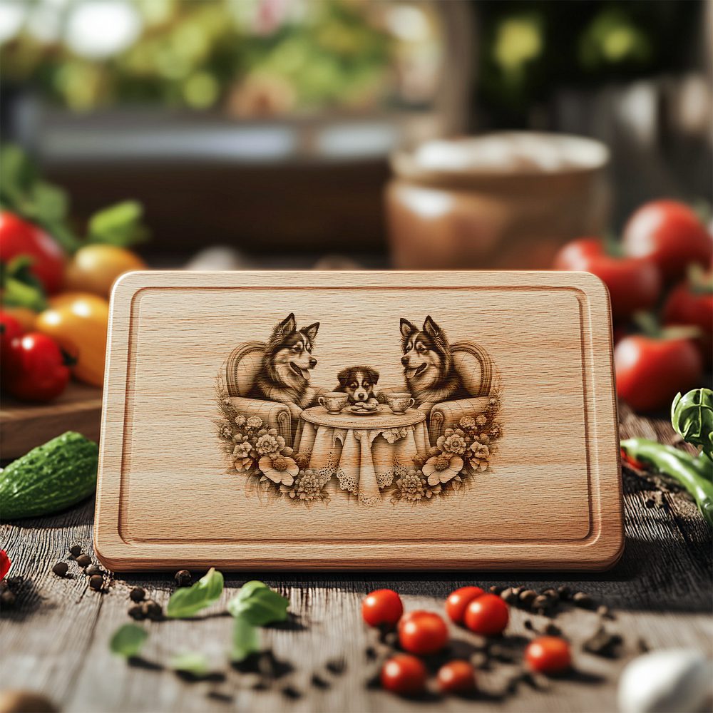 Charcuterie Board Engraving File, Dog Family Tea Party, Kitchen Decor Gift - Imagen 5