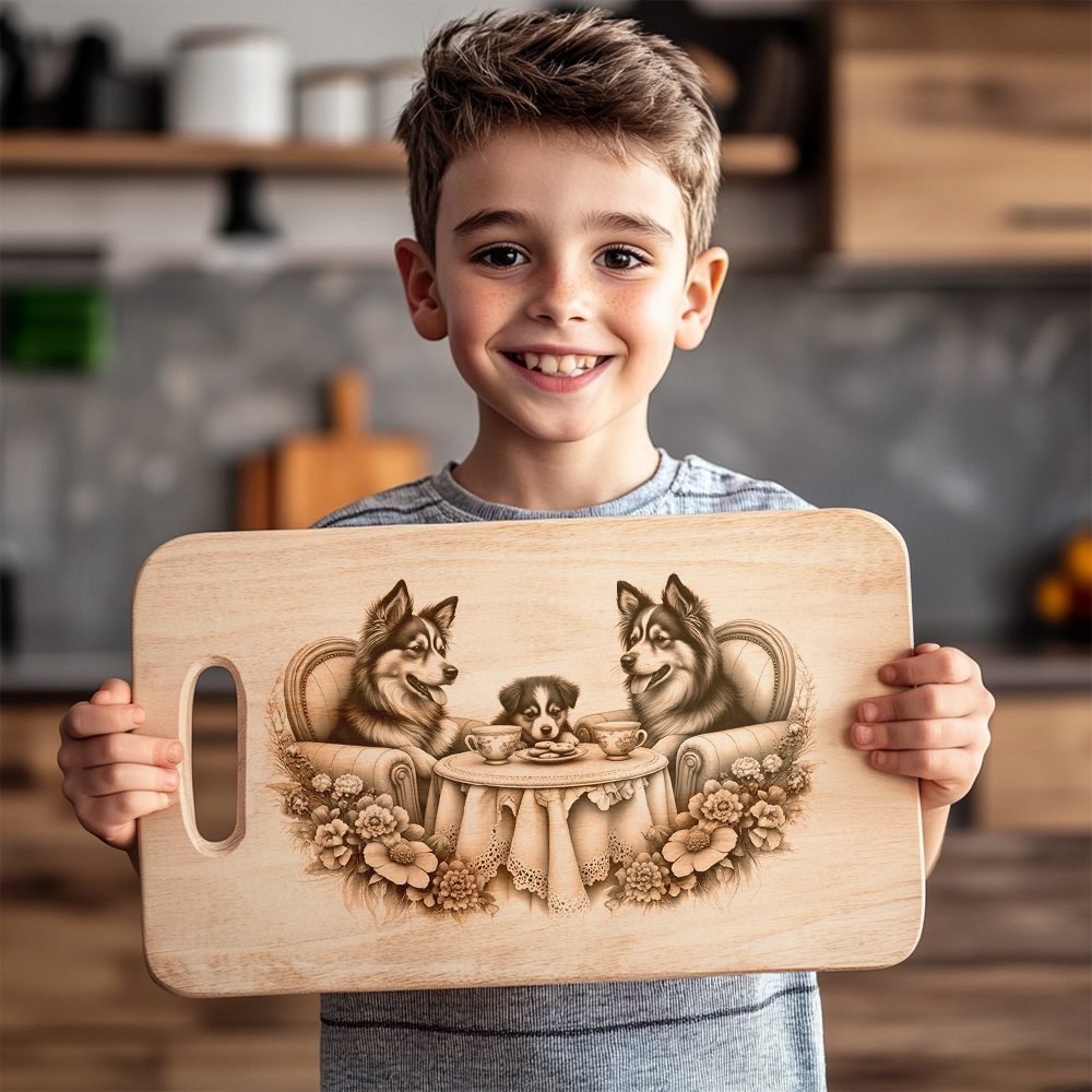 Charcuterie Board Engraving File, Dog Family Tea Party, Kitchen Decor Gift - Imagen 6