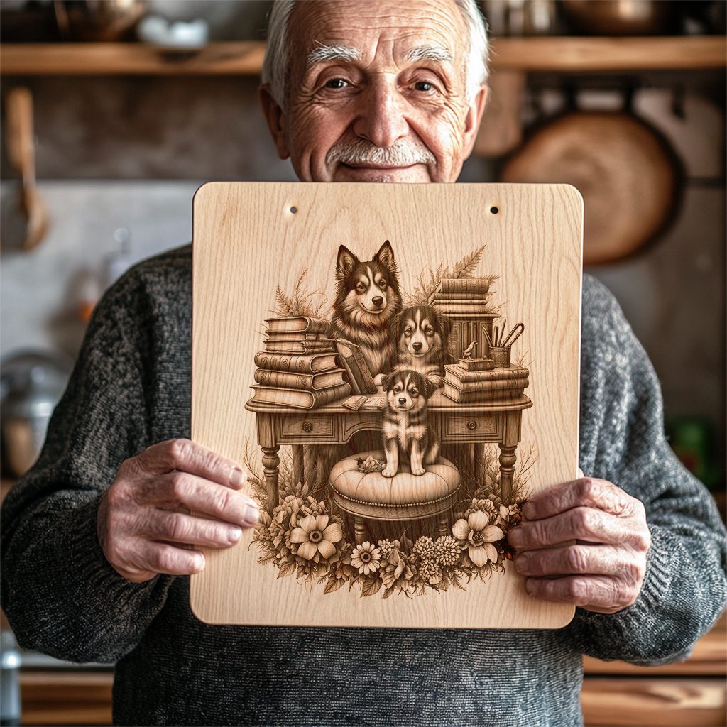 Charcuterie Board Engraving File, Dog Family with Books Flowers, Kitchen Decor Template - Imagen 5