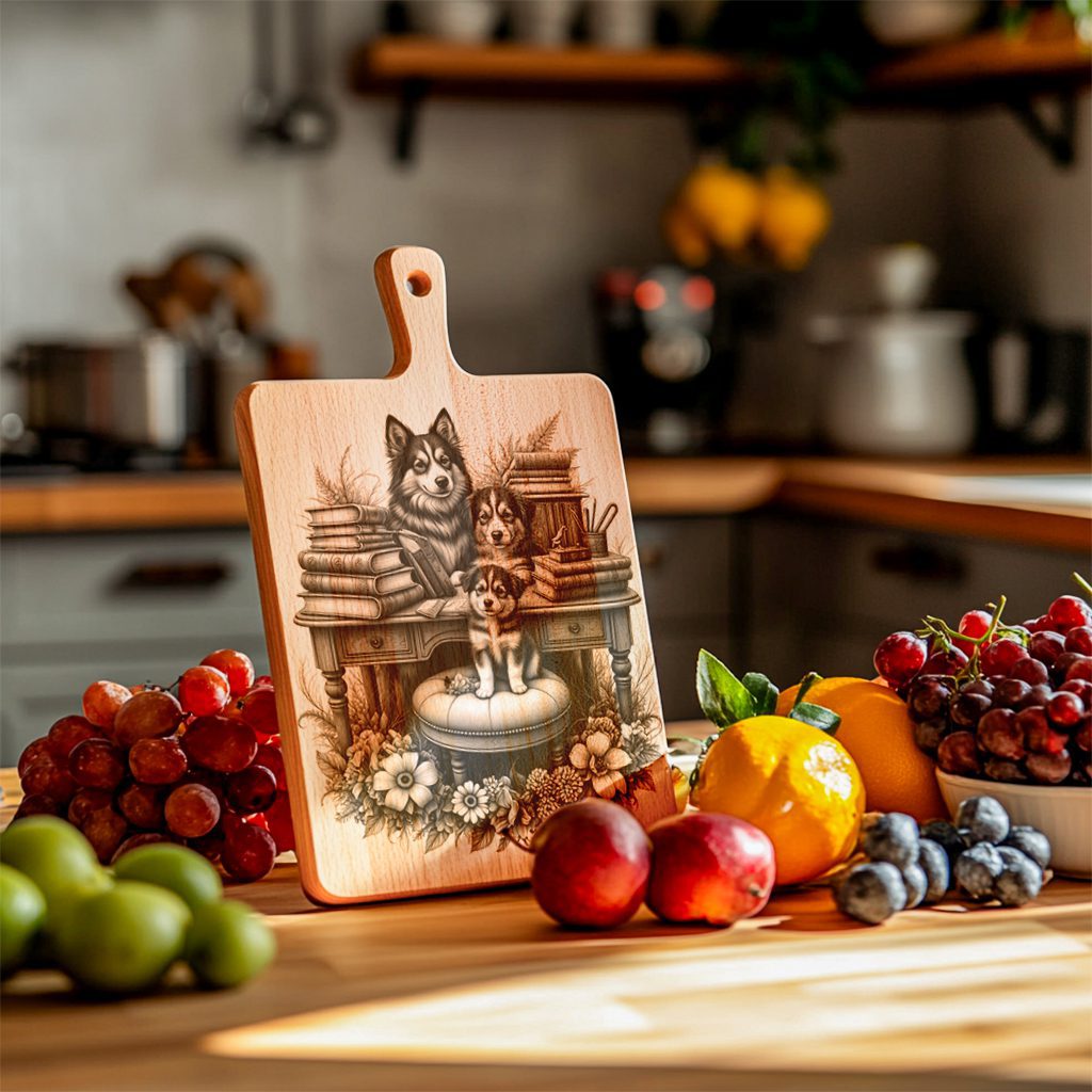 Charcuterie Board Engraving File, Dog Family with Books Flowers, Kitchen Decor Template - Imagen 6