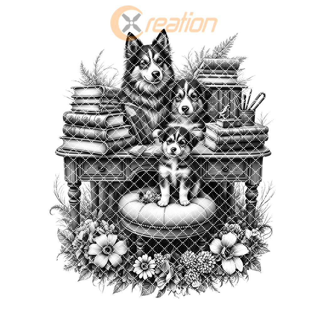 Charcuterie Board Engraving File, Dog Family with Books Flowers, Kitchen Decor Template - Imagen 7