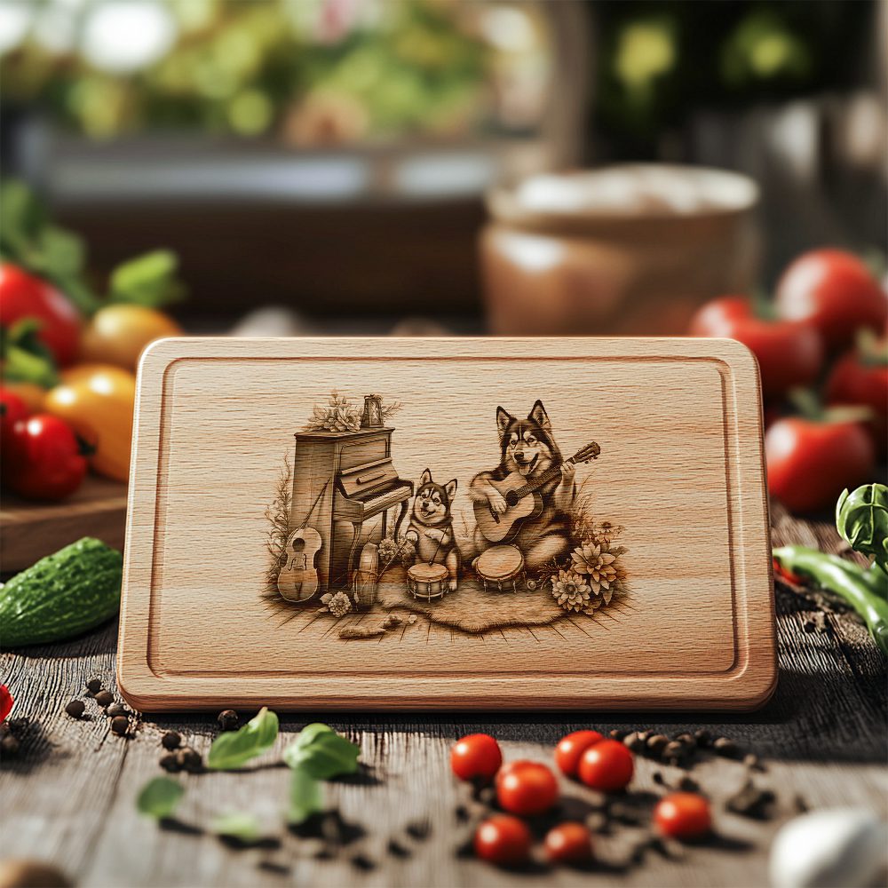 Charcuterie Board Engraving File, Dogs Playing Music, Unique
