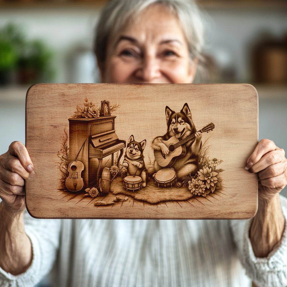 Charcuterie Board Engraving File, Dogs Playing Music, Unique