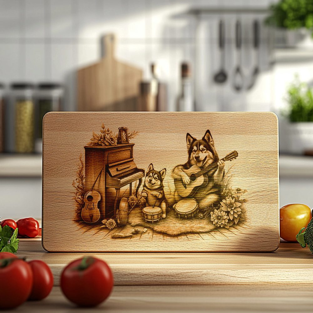 Charcuterie Board Engraving File, Dogs Playing Music, Unique