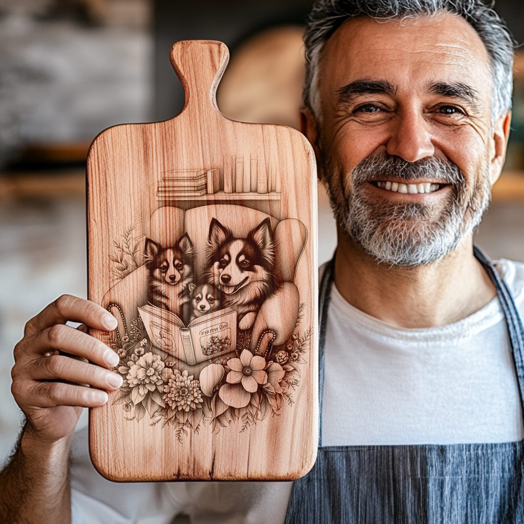 Charcuterie Board Engraving File, Family Dog Book Design, Personalized Kitchen Decor - Imagen 3