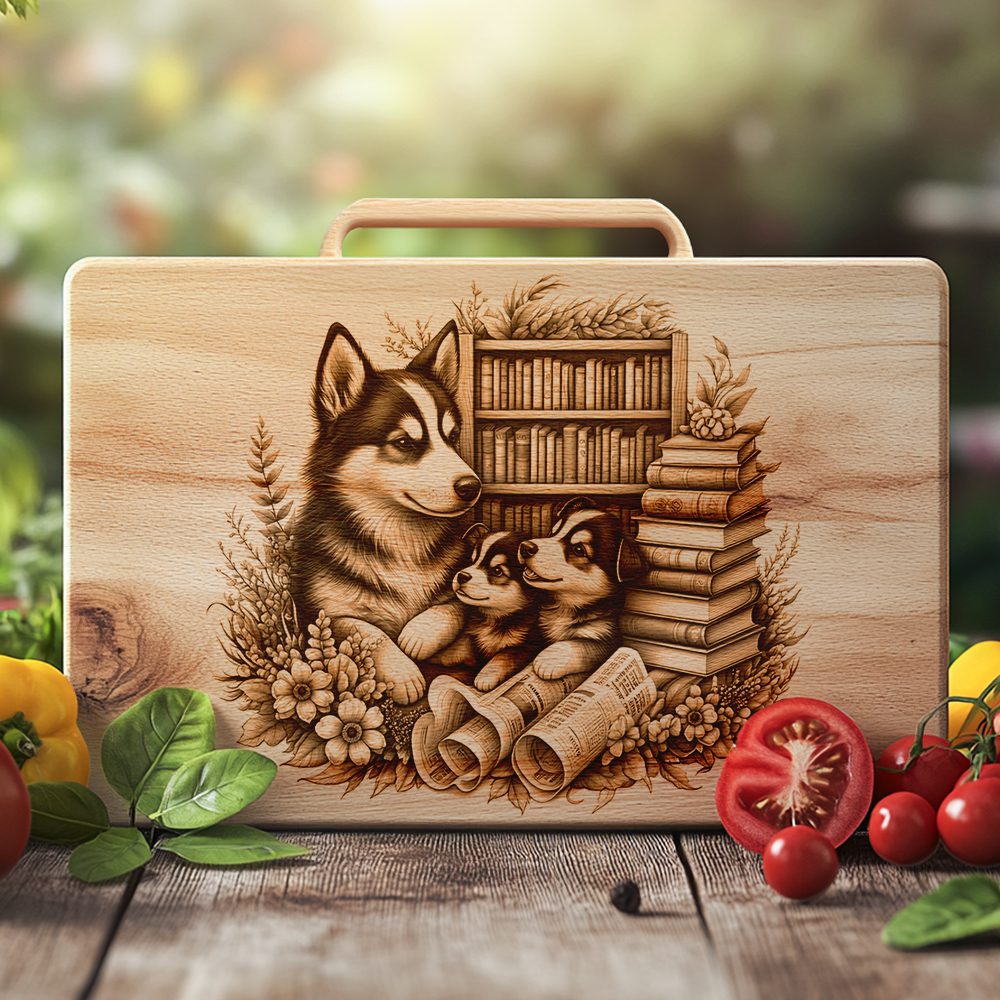 Charcuterie Board Engraving File, Family Dog, Books, Kitchen Decor, Gift Design - Imagen 2