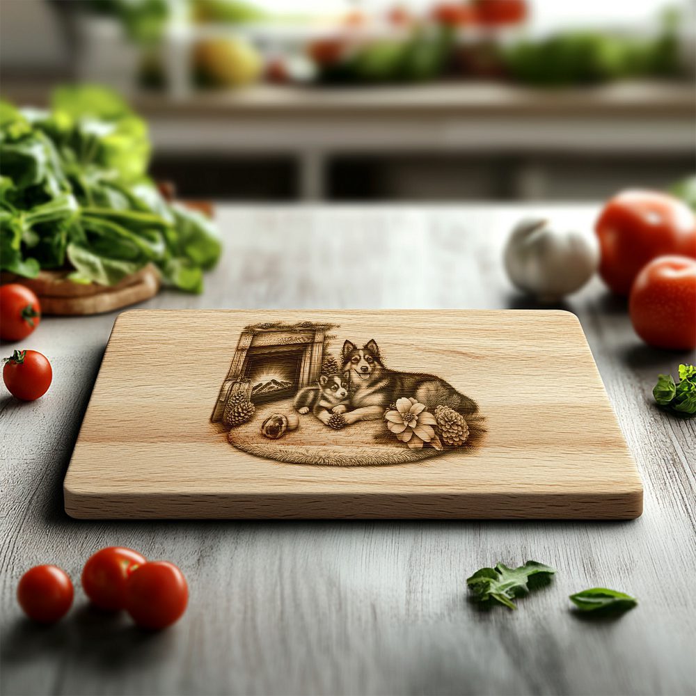 Charcuterie Board Engraving File, Family Dog by Fireplace, Holiday Kitchen Decor – Bild 2