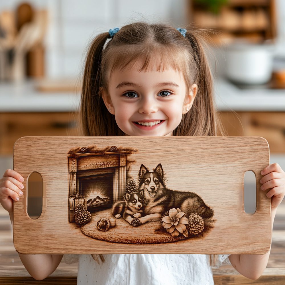 Charcuterie Board Engraving File, Family Dog by Fireplace, Holiday Kitchen Decor – Bild 3