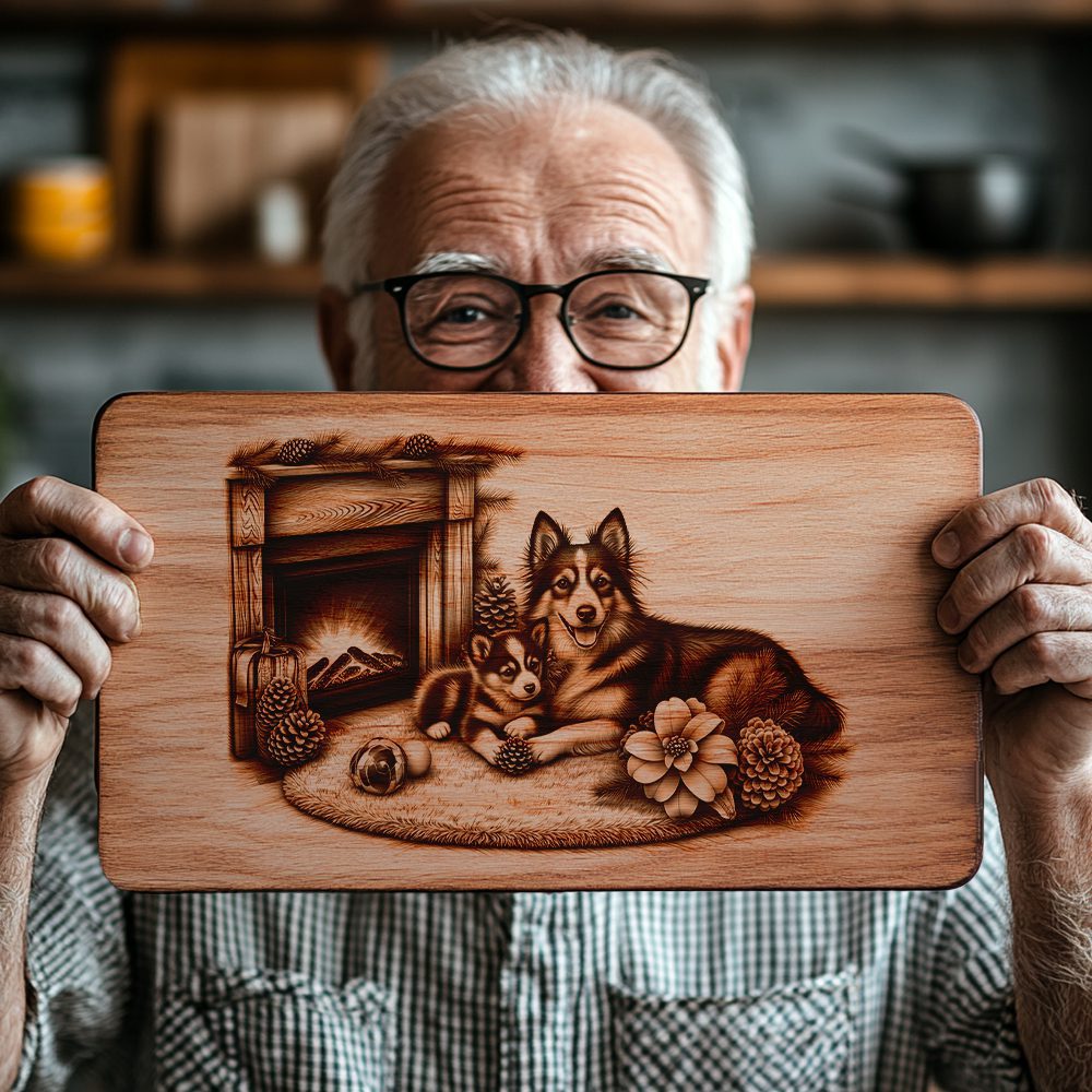 Charcuterie Board Engraving File, Family Dog by Fireplace, Holiday Kitchen Decor – Bild 4