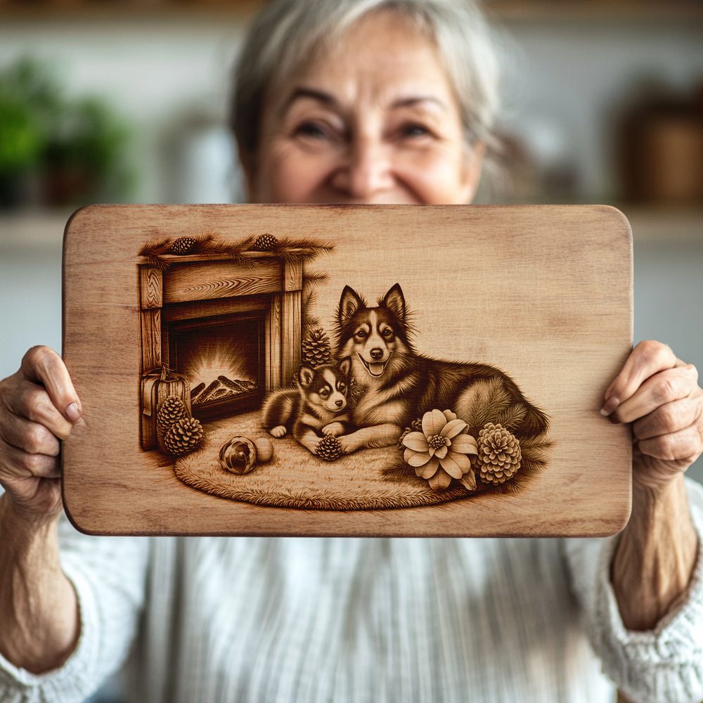 Charcuterie Board Engraving File, Family Dog by Fireplace, Holiday Kitchen Decor – Bild 5