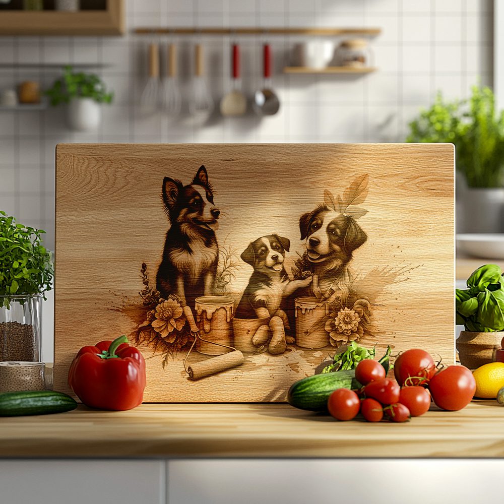 Charcuterie Board Engraving File, Family Dog Flowers, Painted Kitchen Gift Decor - Imagen 2