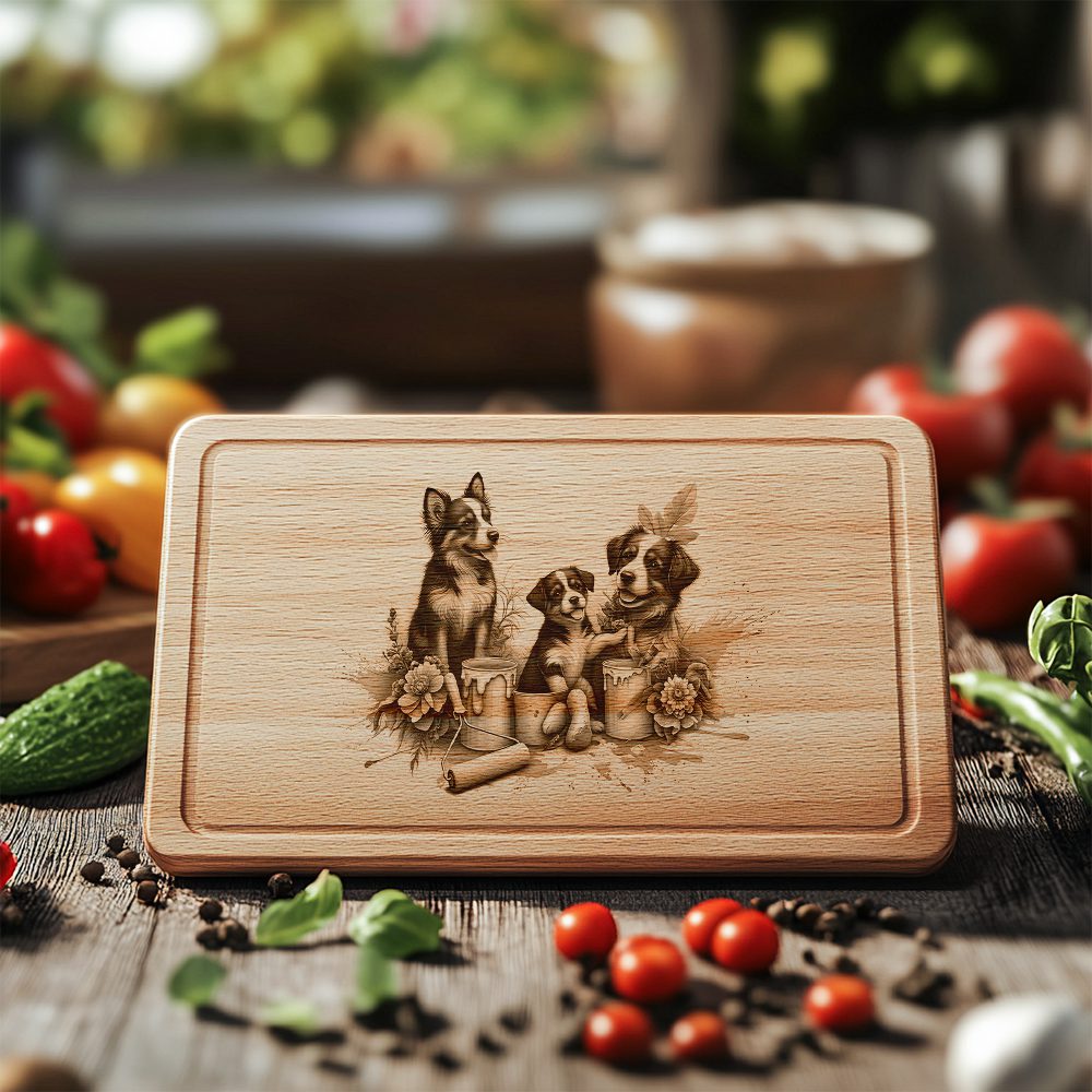 Charcuterie Board Engraving File, Family Dog Flowers, Painted Kitchen Gift Decor - Imagen 6