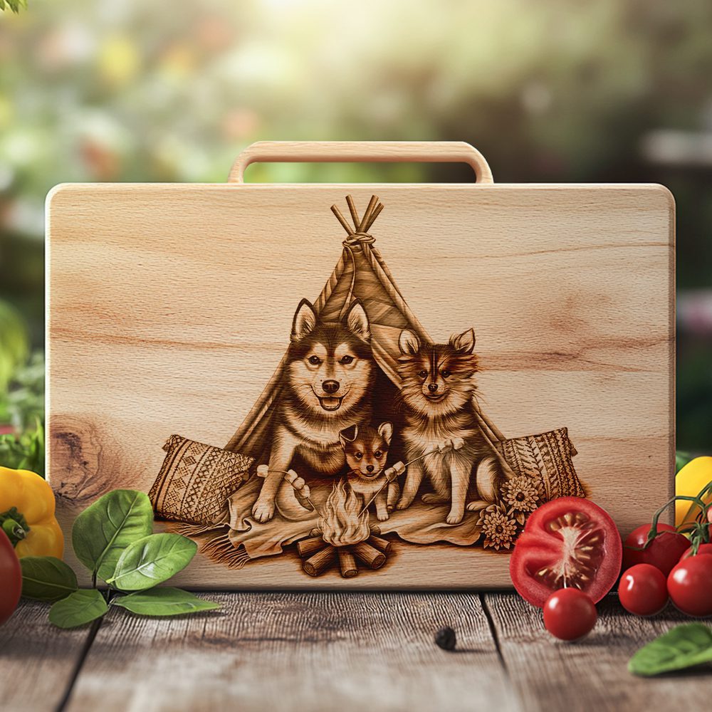 Charcuterie Board Engraving File, Family Dog Teepee Design, Rustic Kitchen Decor – Bild 2