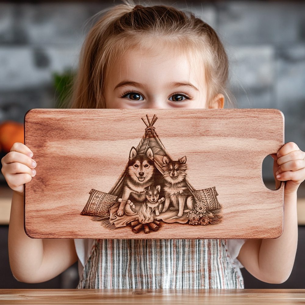 Charcuterie Board Engraving File, Family Dog Teepee Design, Rustic Kitchen Decor – Bild 4