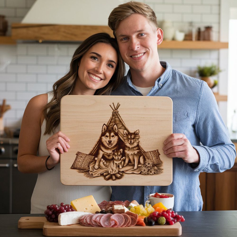 Charcuterie Board Engraving File, Family Dog Teepee Design, Rustic Kitchen Decor – Bild 5