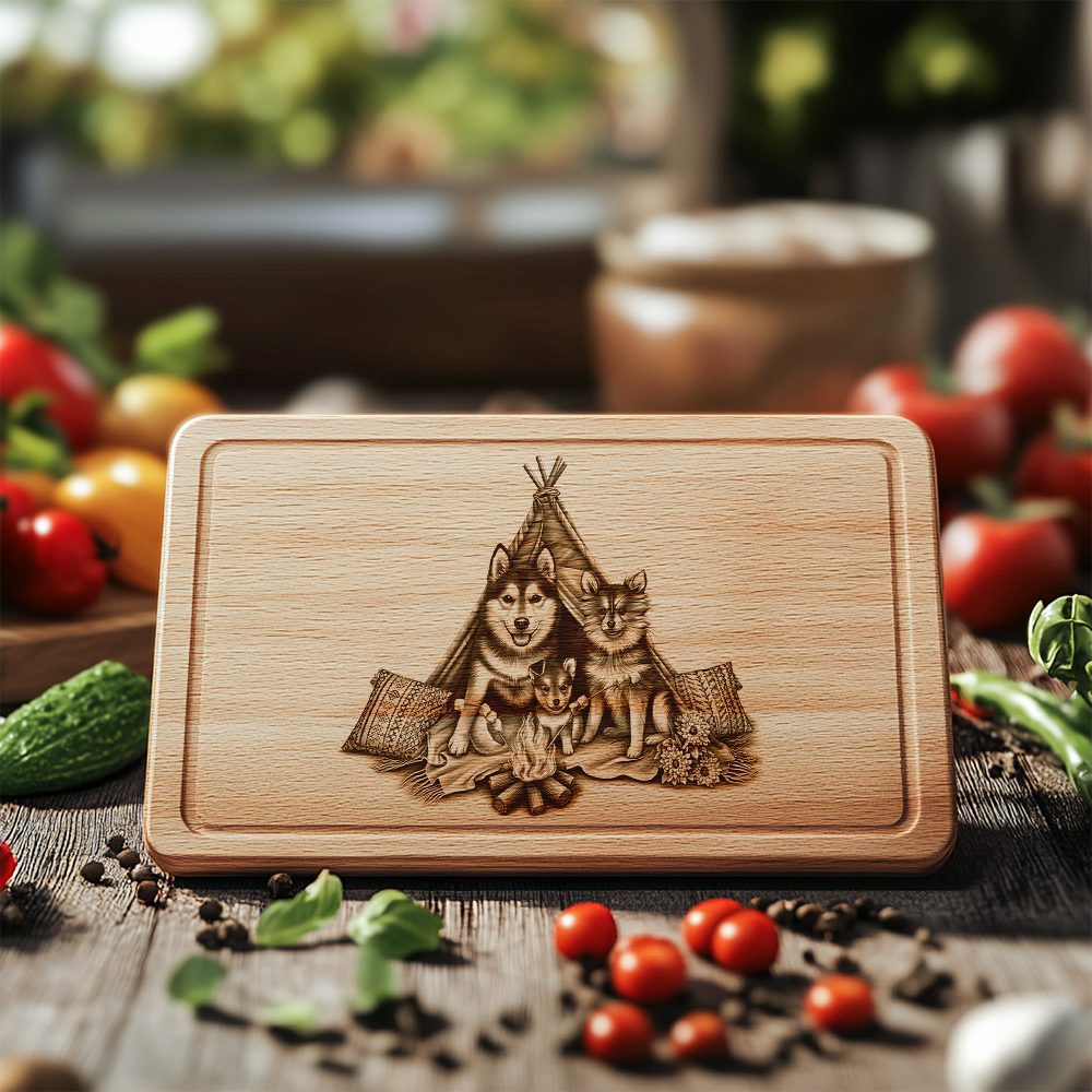 Charcuterie Board Engraving File, Family Dog Teepee Design, Rustic Kitchen Decor – Bild 6