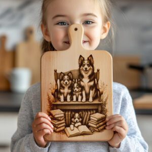 Charcuterie Board Engraving File, Family Dog with Books