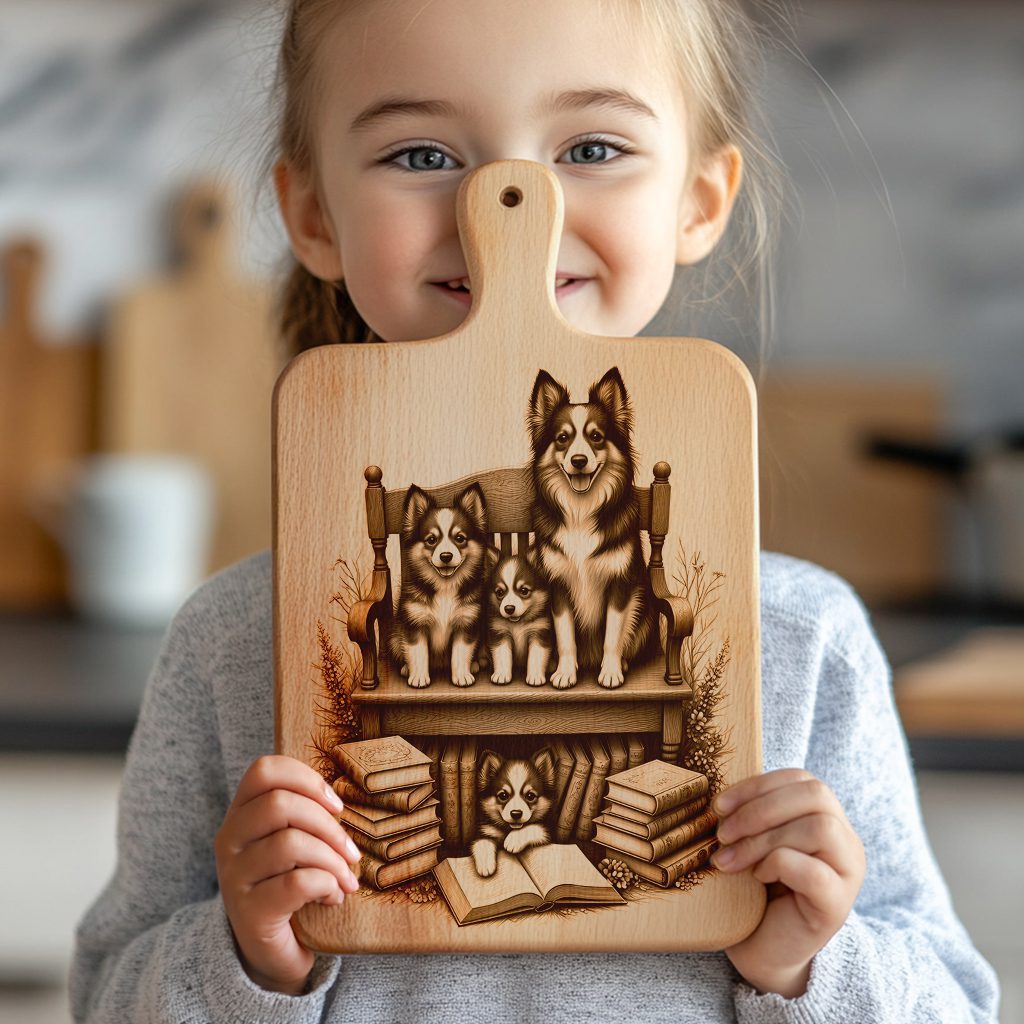 Charcuterie Board Engraving File, Family Dog with Books