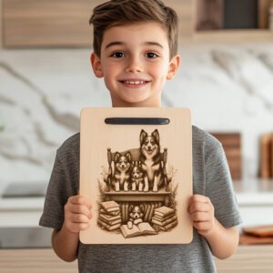 Charcuterie Board Engraving File, Family Dog with Books