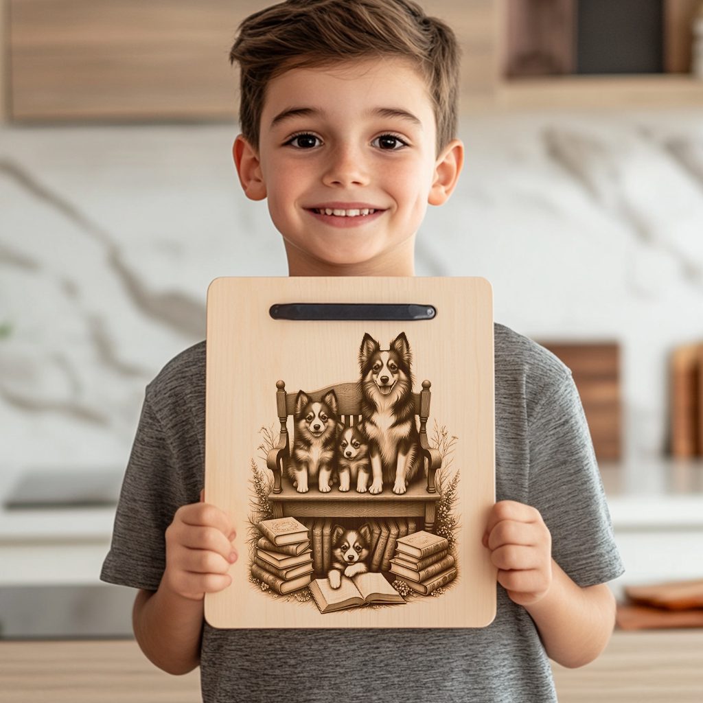 Charcuterie Board Engraving File, Family Dog with Books