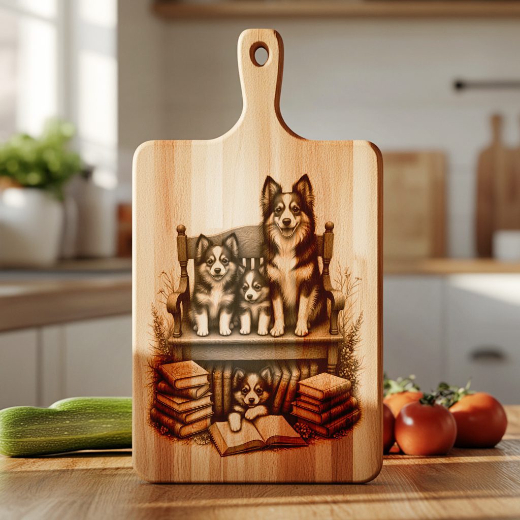Charcuterie Board Engraving File, Family Dog with Books