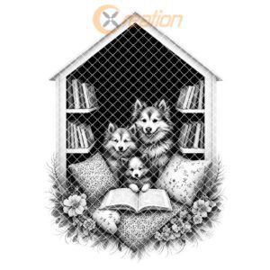 Charcuterie Board Engraving File, Huskies Family Reading Design,