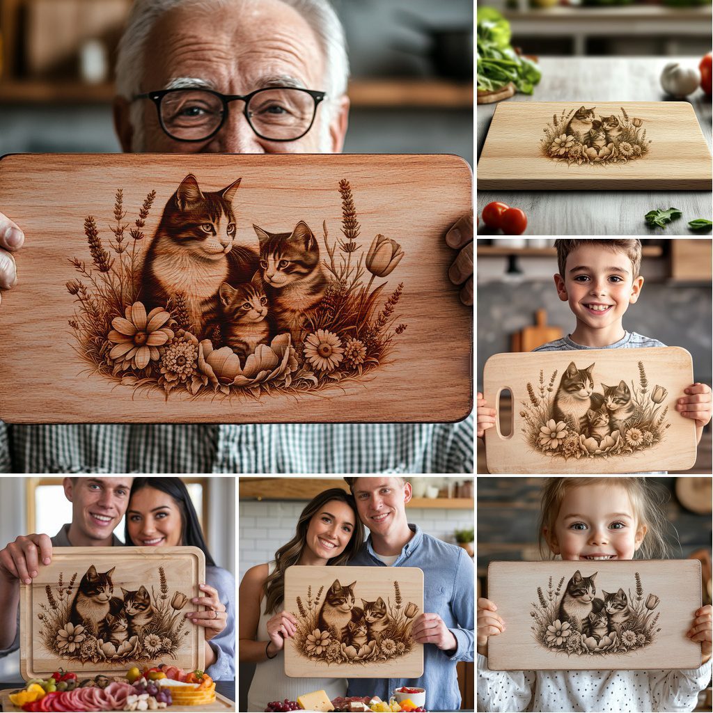 Charcuterie Board Engraving Files, Cat Family Bundle, Kitchen