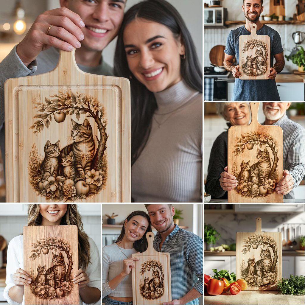 Charcuterie Board Engraving Files, Cat Family Bundle, Kitchen
