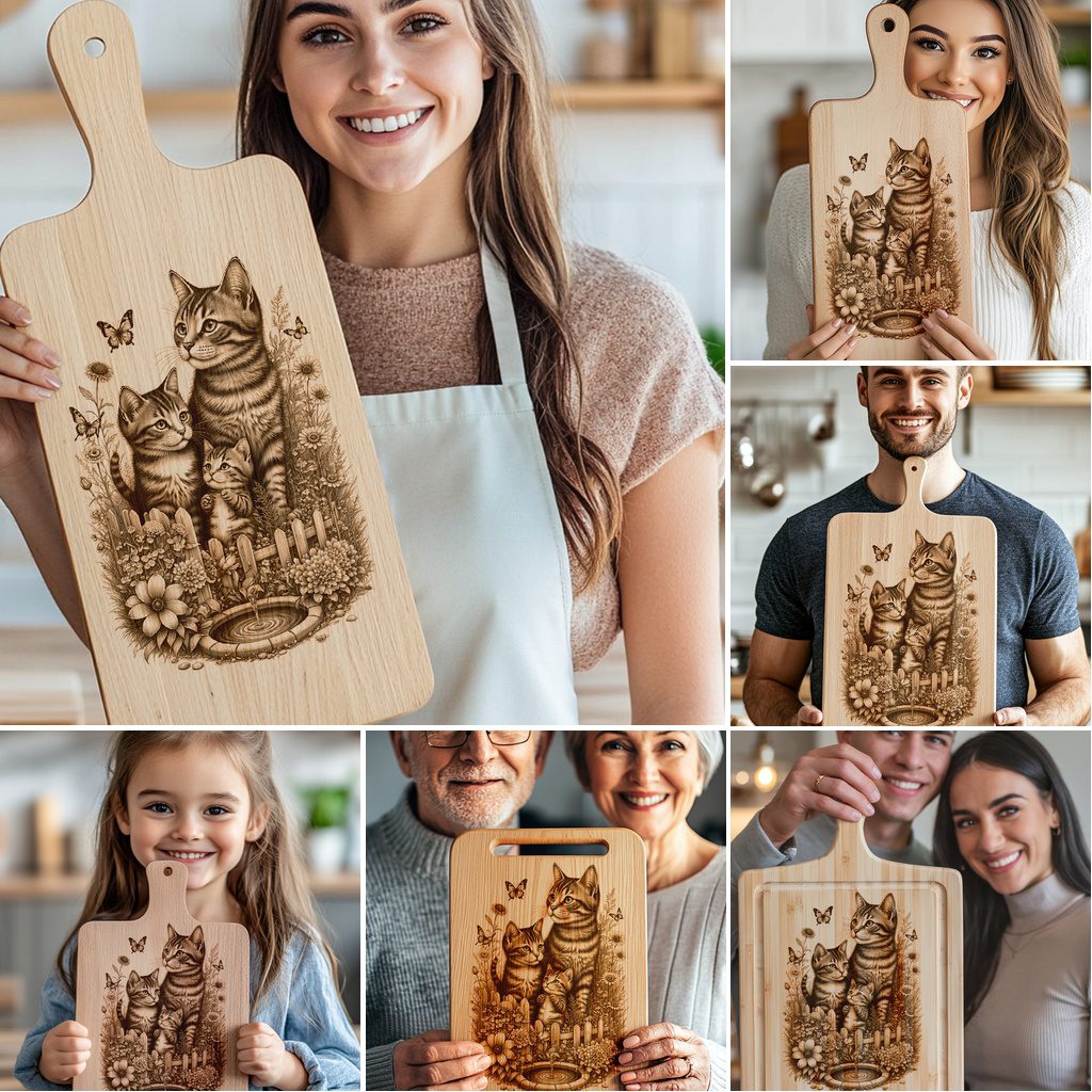 Charcuterie Board Engraving Files, Cat Family Bundle, Kitchen