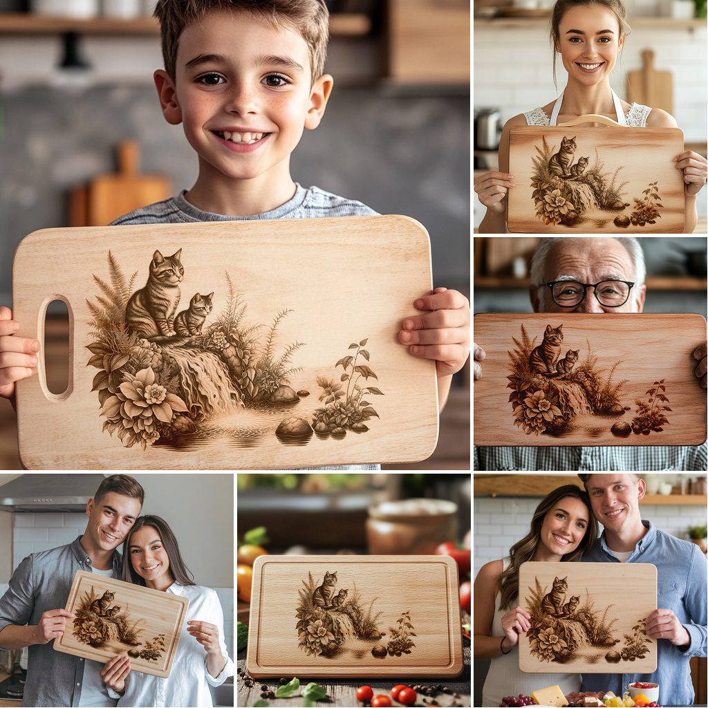 Charcuterie Board Engraving Files, Cat Family Bundle, Kitchen