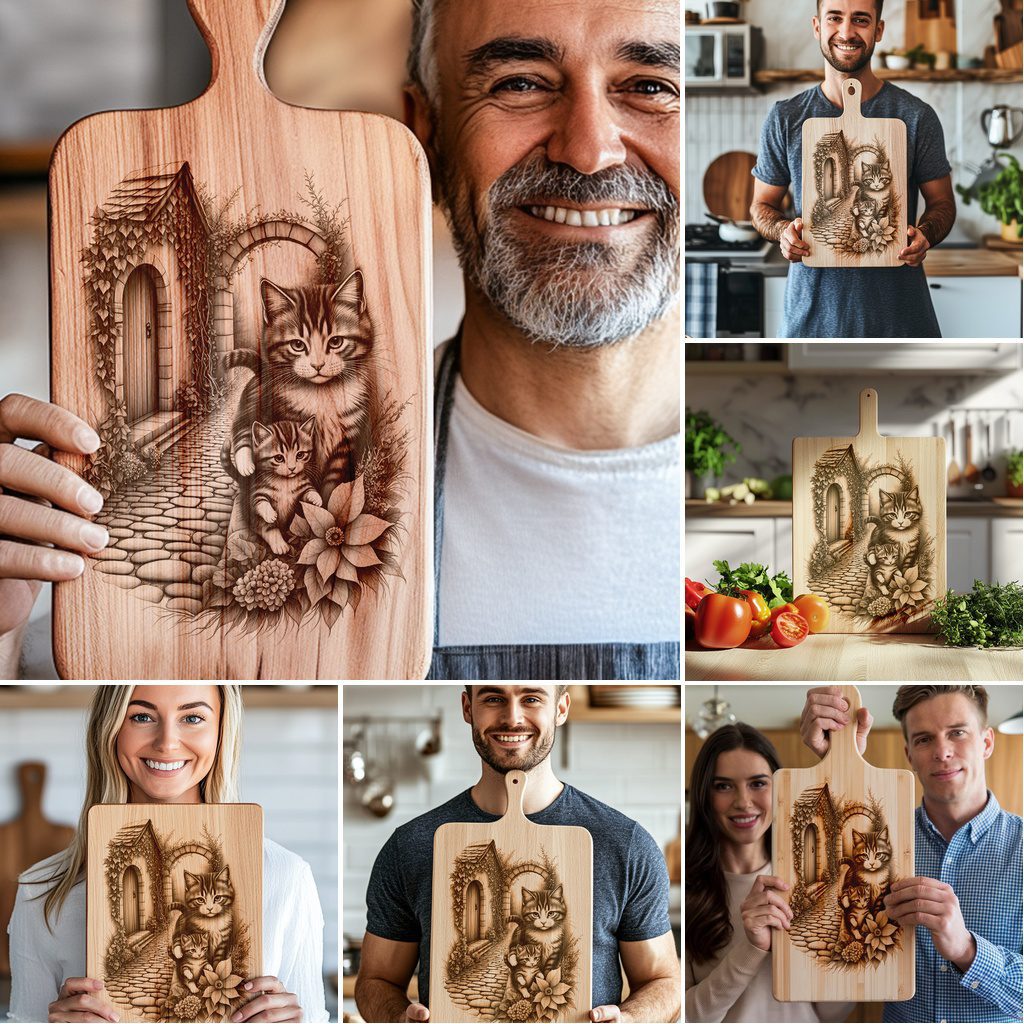 Charcuterie Board Laser Engraving Bundle, Cat Family Kitchen Decor, 6 Designs - immagine 2