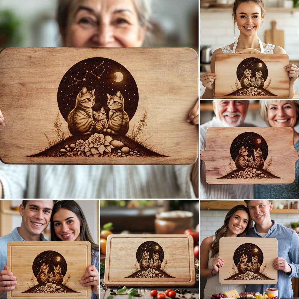 Charcuterie Board Laser Engraving Bundle, Cat Family Kitchen Decor, 6 Designs - immagine 4