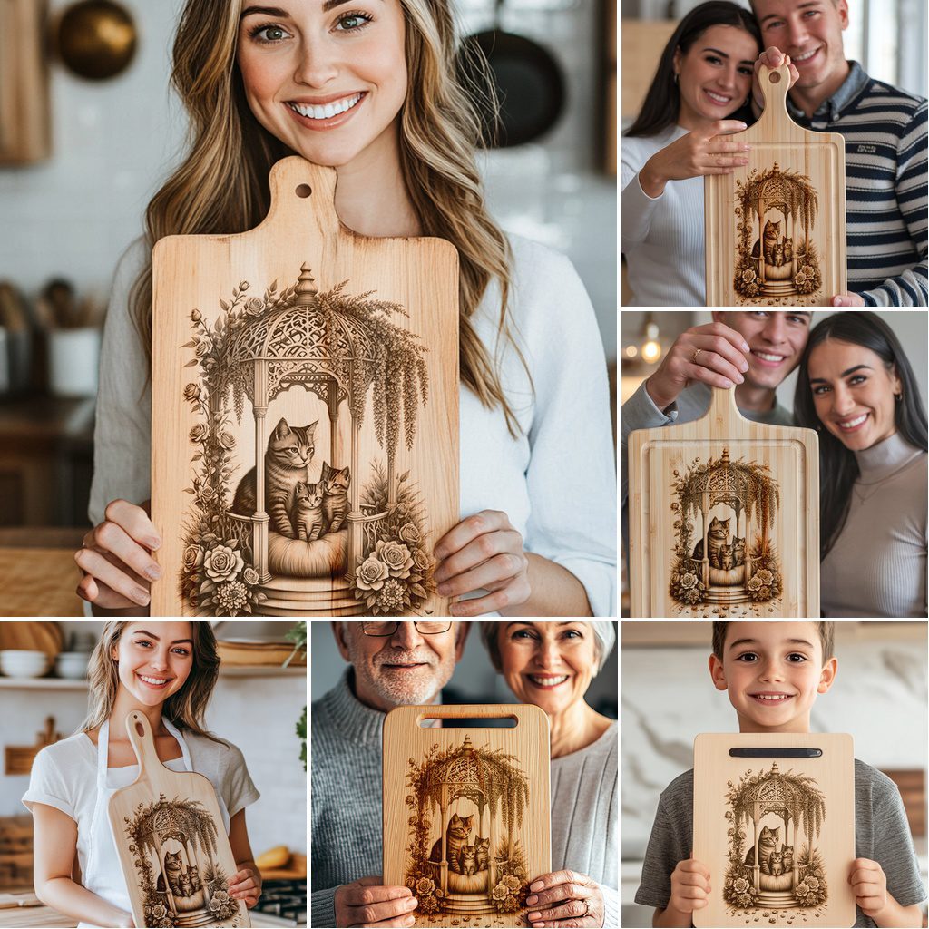 Charcuterie Board Laser Engraving Bundle, Cat Family Kitchen Decor, 6 Designs - immagine 6