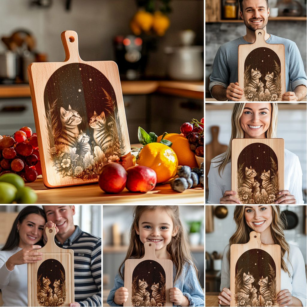 Charcuterie Board Laser Engraving Bundle, Cat Family Kitchen Decor, 6 Designs - immagine 7
