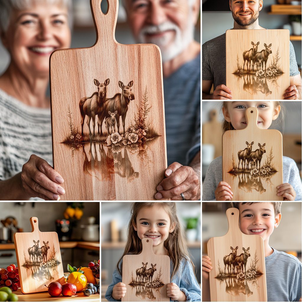 Charcuterie Board Laser Engraving Bundle, Elk Family Rustic Kitchen Decor, Wildlife Art - immagine 2