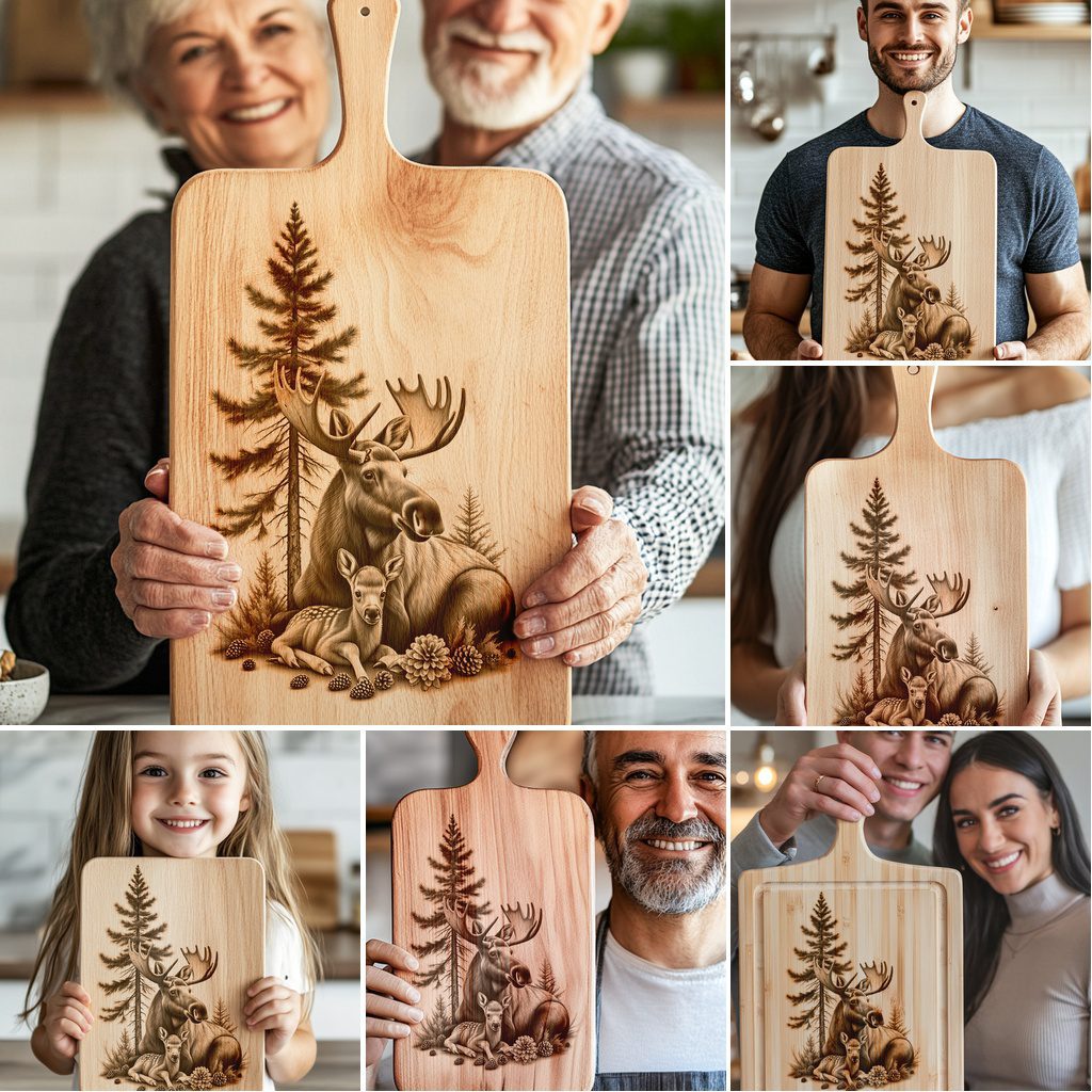 Charcuterie Board Laser Engraving Bundle, Elk Family Rustic Kitchen Decor, Wildlife Art - immagine 3