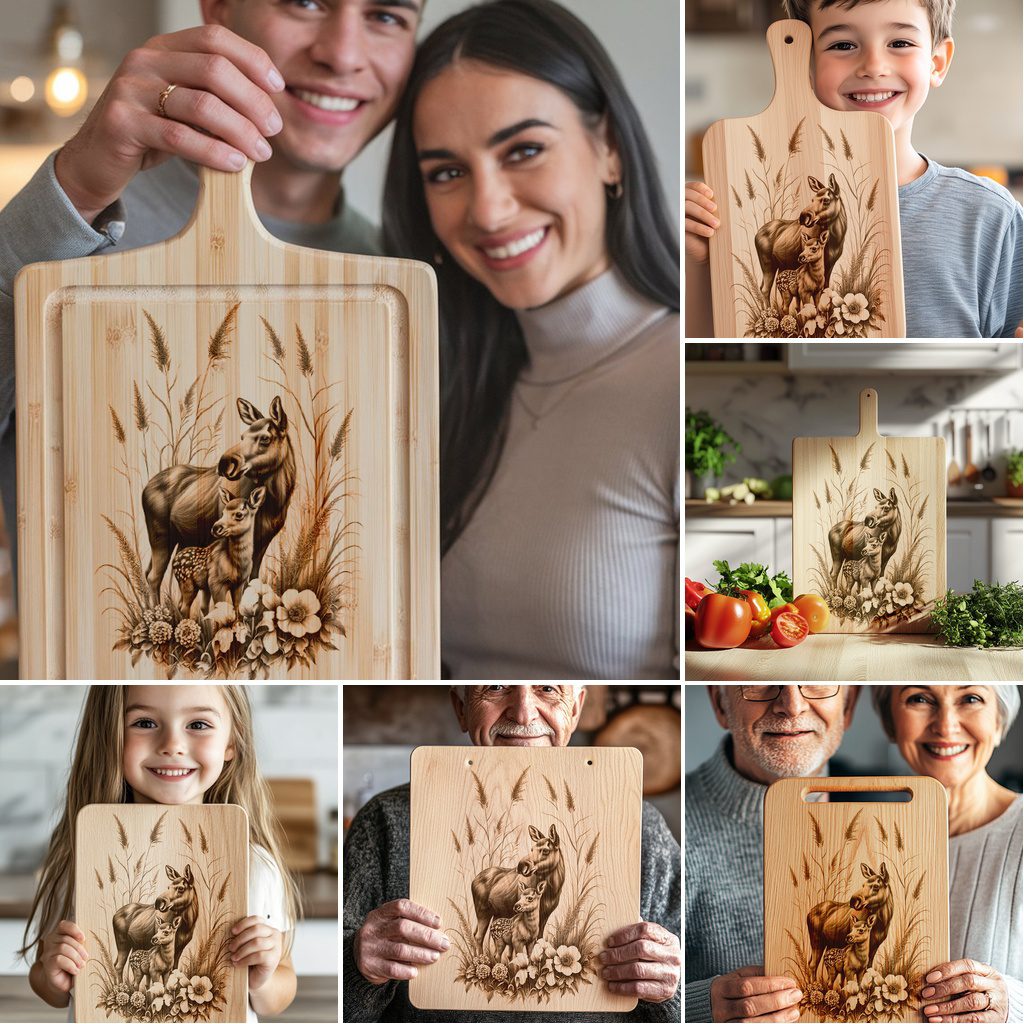 Charcuterie Board Laser Engraving Bundle, Elk Family Rustic Kitchen Decor, Wildlife Art - immagine 4