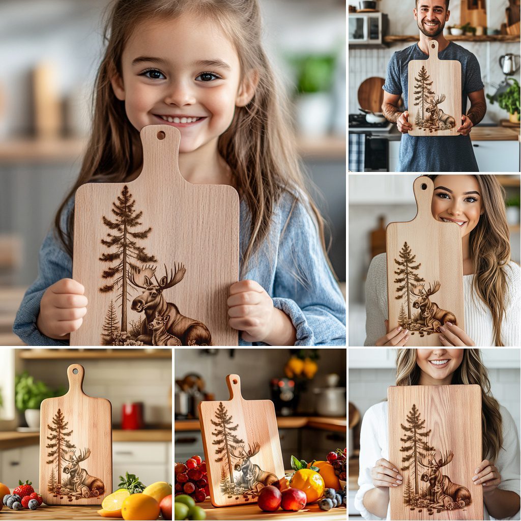 Charcuterie Board Laser Engraving Bundle, Elk Family Rustic Kitchen Decor, Wildlife Art - immagine 5