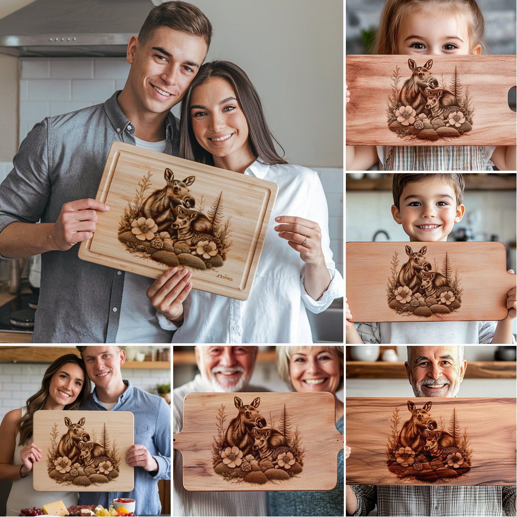 Charcuterie Board Laser Engraving Bundle, Elk Family Rustic Kitchen Decor, Wildlife Art - immagine 6