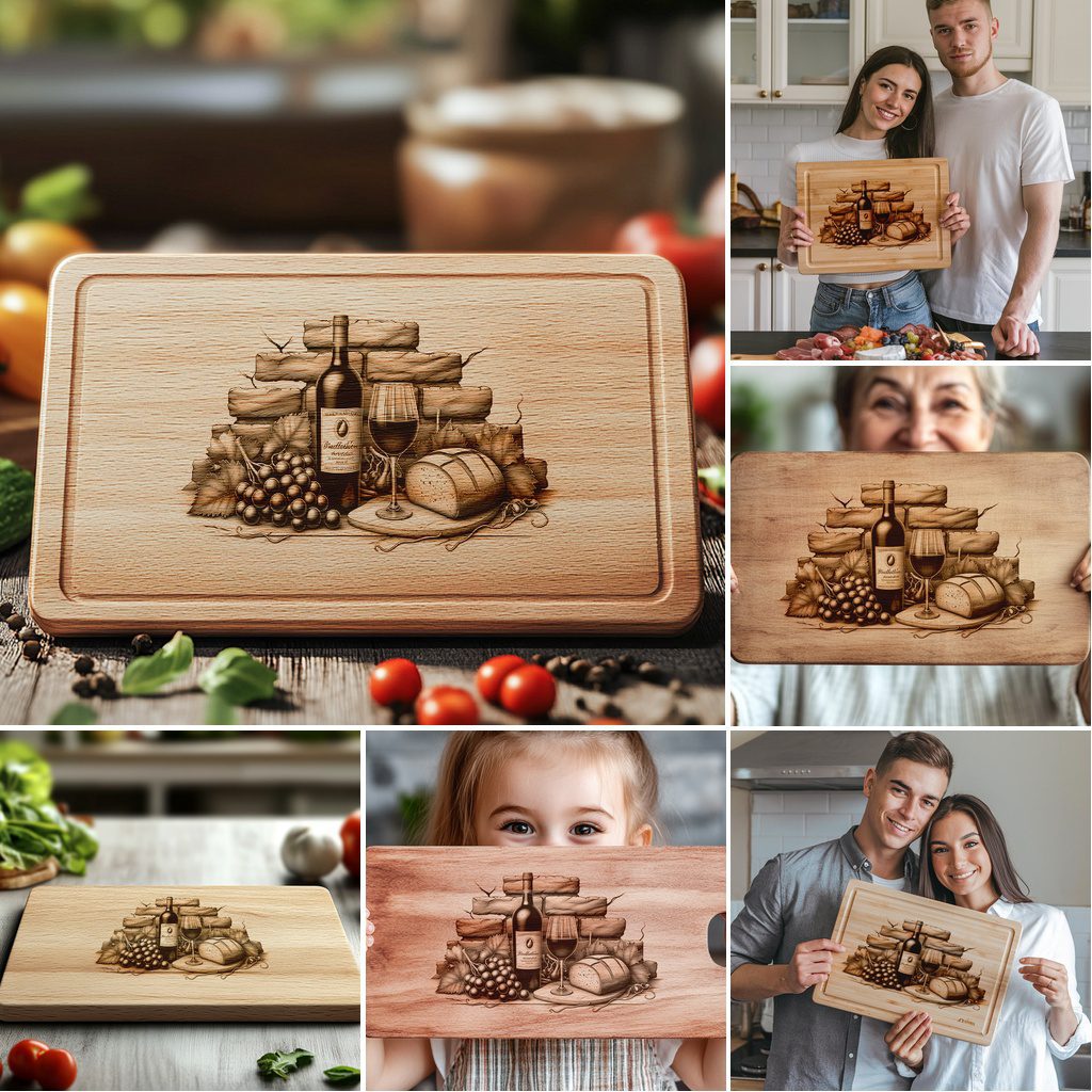 Charcuterie Board Laser Engraving Designs Bundle, Retro Wine,