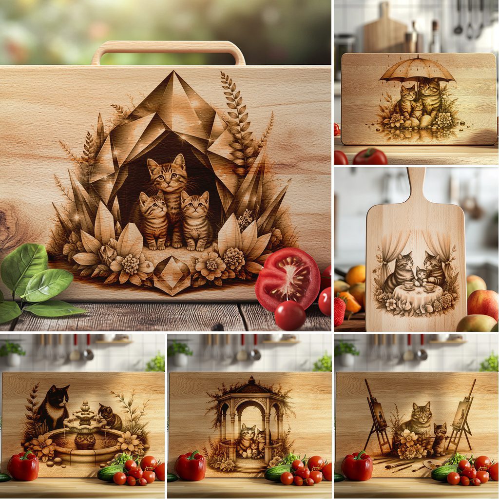 Charcuterie Board Laser Engraving Designs, Cat Family Kitchen