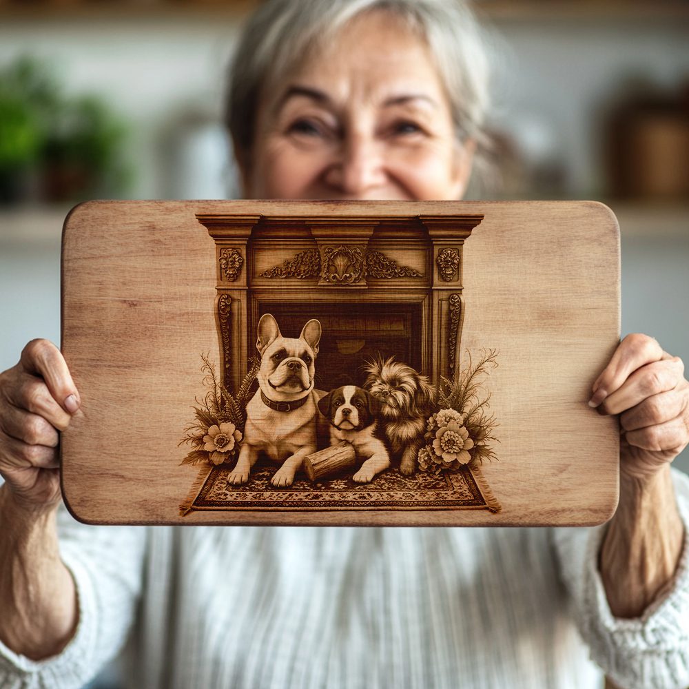 Charcuterie Board Laser Engraving File, Dog by Fireplace,