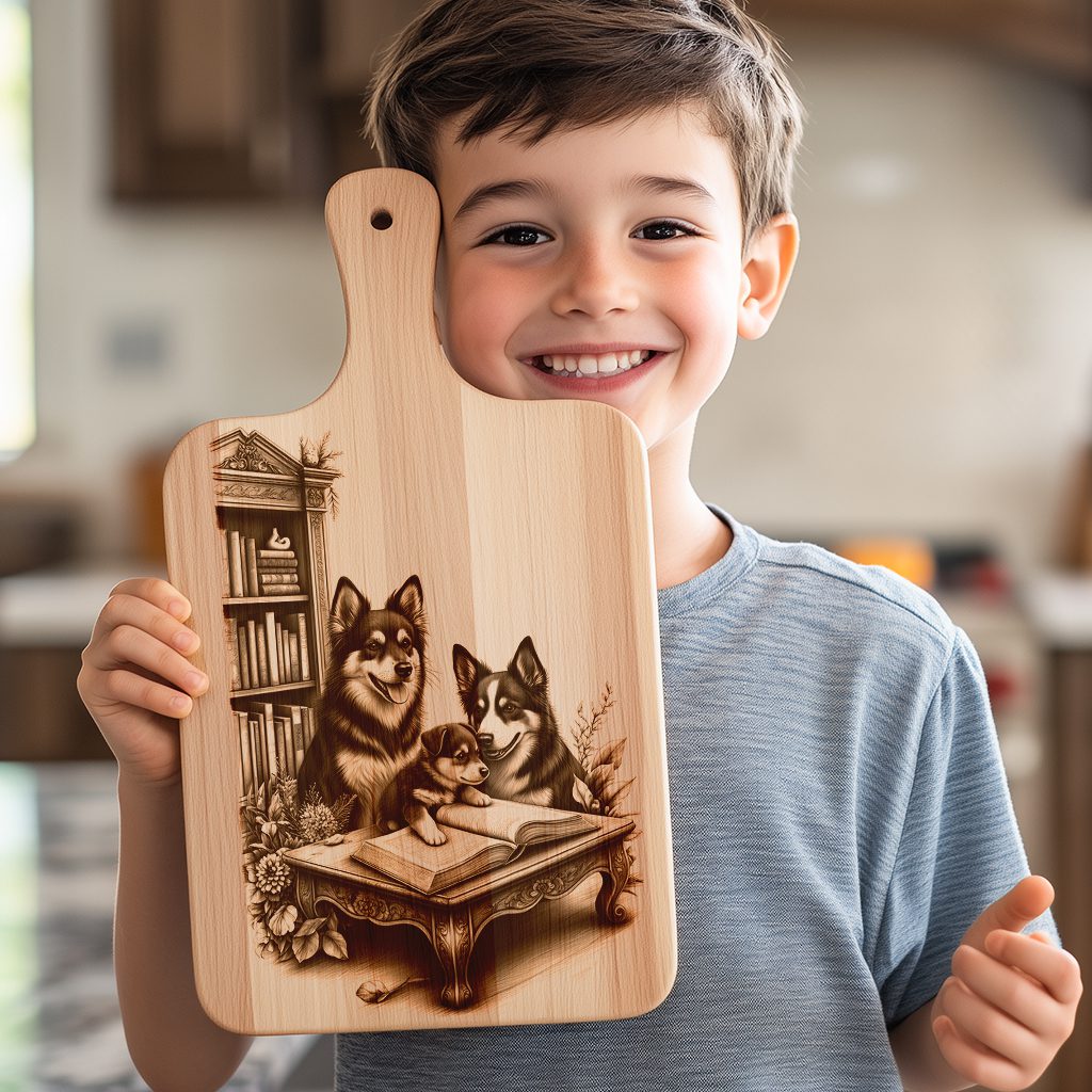 Charcuterie Board Laser Engraving File, Family Dog Reading Design, Kitchen Decor Gift – Image 2