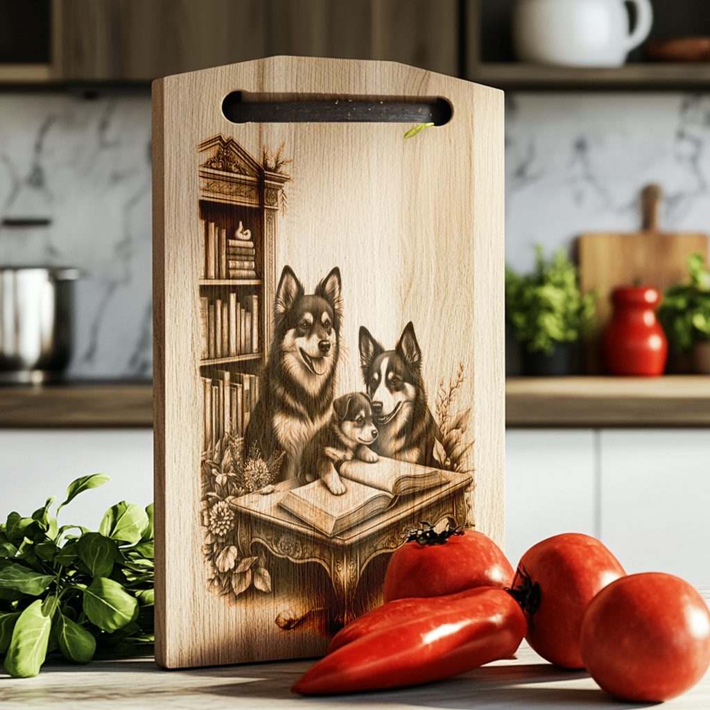 Charcuterie Board Laser Engraving File, Family Dog Reading Design, Kitchen Decor Gift – Image 3