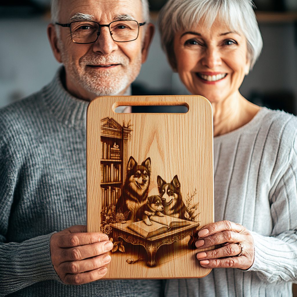 Charcuterie Board Laser Engraving File, Family Dog Reading Design, Kitchen Decor Gift – Image 4