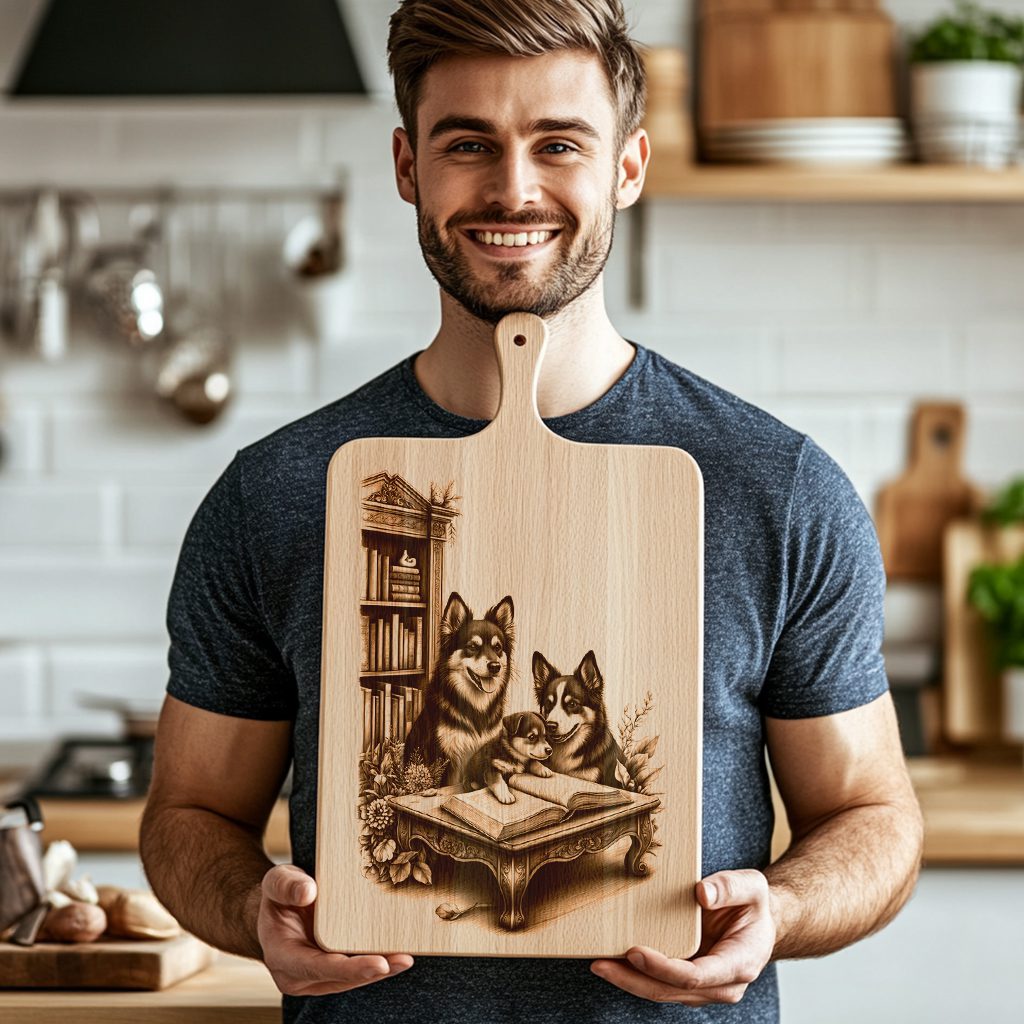 Charcuterie Board Laser Engraving File, Family Dog Reading Design, Kitchen Decor Gift – Image 5