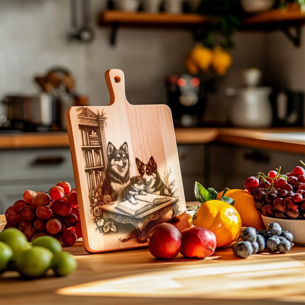 Charcuterie Board Laser Engraving File, Family Dog Reading Design, Kitchen Decor Gift – Image 6